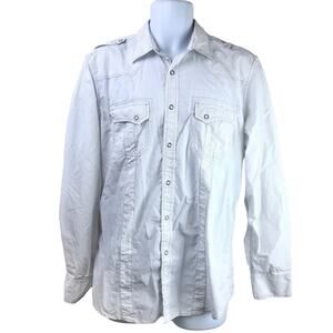 INC Gray White Pinstriped Snap Front Shirt Sz L